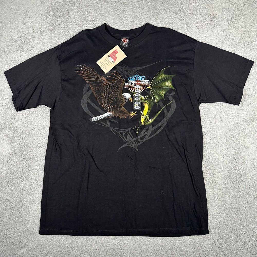 Harley Davidson Shirt Mens 2XL Black Eagle Dragon Motorcycle Big Moose Maine New
